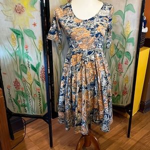 Reborn Babydoll- style scoop neck dress, high waist, multi colored, GUC